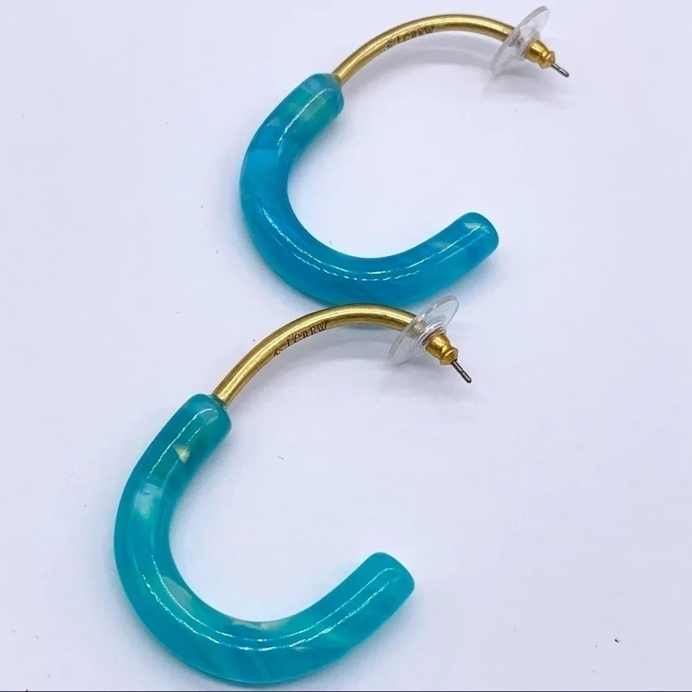 J. Crew Gold and Blue Acetate Hoop Earrings